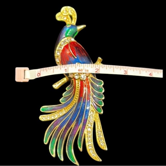 Bird of paradise enamel, rhinestone, gold tone, brooch, pin, estate jewelry - Picture 7 of 7